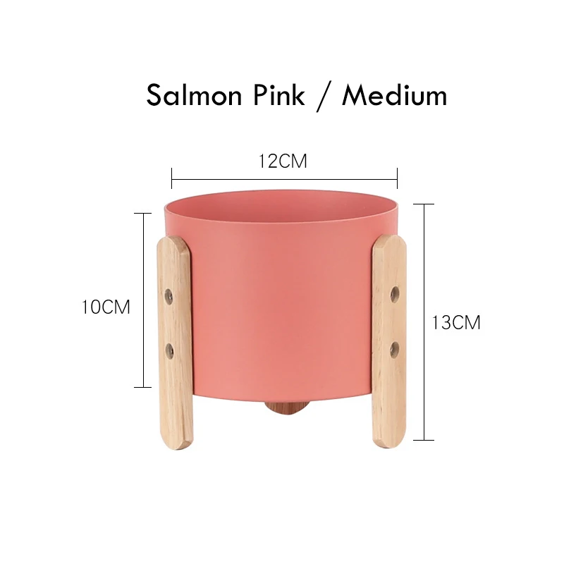 Żelazna doniczka z drewnianym stojakiem ozdoba do domu rękodzieło